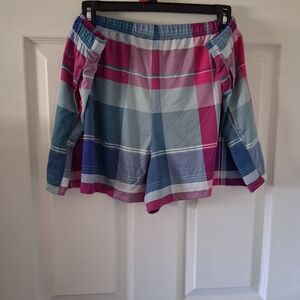 Plaid Elastic-Waist Bermuda Shorts in Pink & Blue